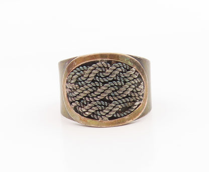 14k Gold & 925 Sterling Silver Vintage Ring POLAND Rope Motif  Sz 8  RG36020