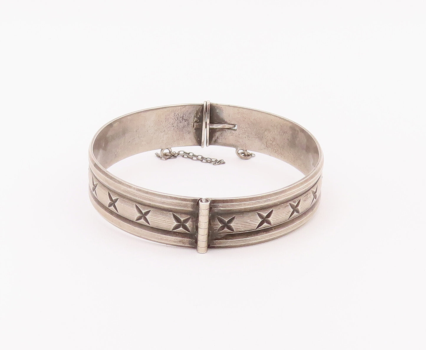 925 Sterling Silver Vintage Bracelet ENGLAND Antique Etched Hinge Bangle BT10395