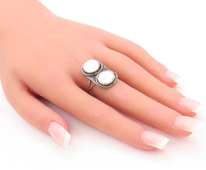 925 Sterling Silver Vintage Ring Southwestern Mother Of Pearls Sz 7.5 RG28620