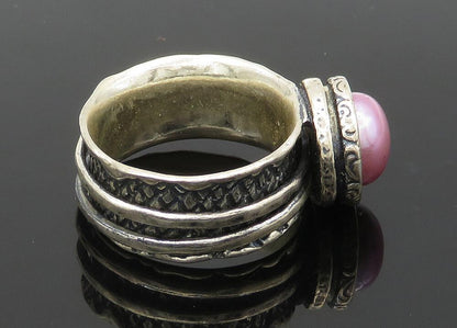 SHABLOOL ISRAEL 925 Silver  Vintage Pink Pearl Oxidized Band Ring Sz 9 RG21311