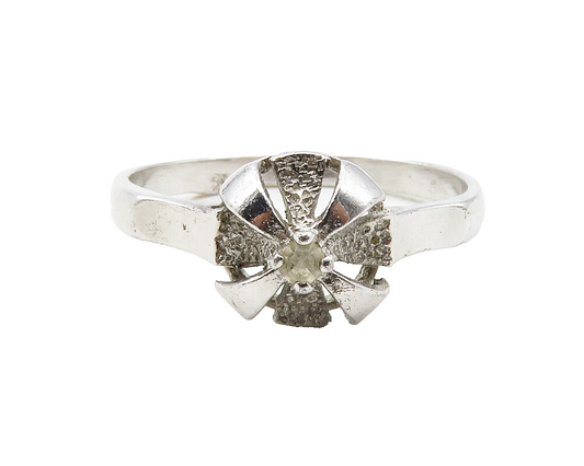 925 Sterling Silver  Petite White Topaz Floral Dome Band Ring Sz 6  RG12580