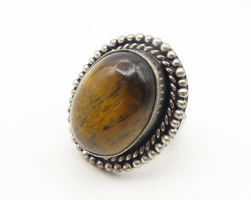 925 Sterling Silver  Vintage Tiger's Eye Twist Cocktail Ring Sz 7  RG11202
