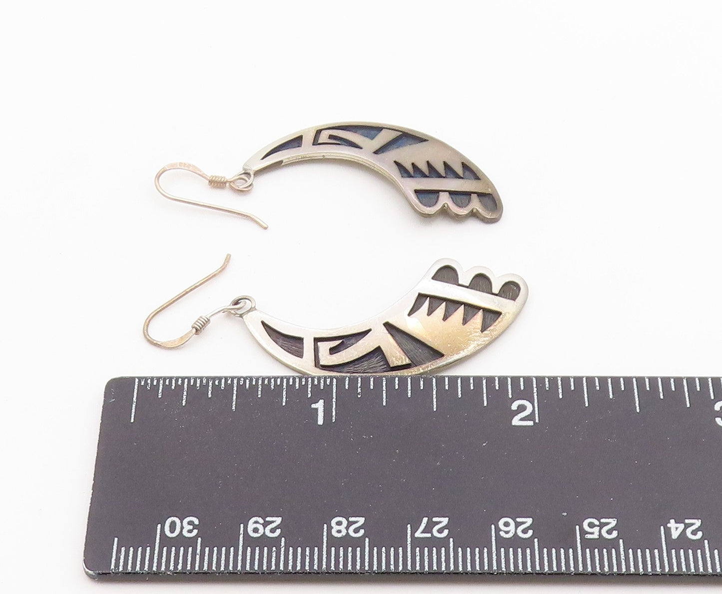 925 Sterling Silver Vintage Earrings SOUTHWESTERN Storyteller Dangle  EG14483