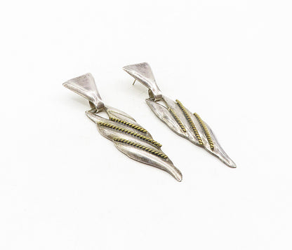 MEXICO 925 Silver  Vintage Two Tone Rope Twist Pointed Dangle Earrings  EG4674