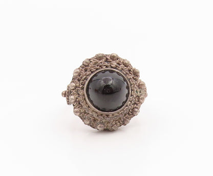925 Sterling Silver Vintage Ring Cabochon Onyx Beaded Dome Band  Sz 6  RG35459