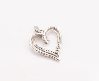 925 Sterling Silver Vintage Pendant Swirled Cutout Diamonds Inlay Heart  PT23094
