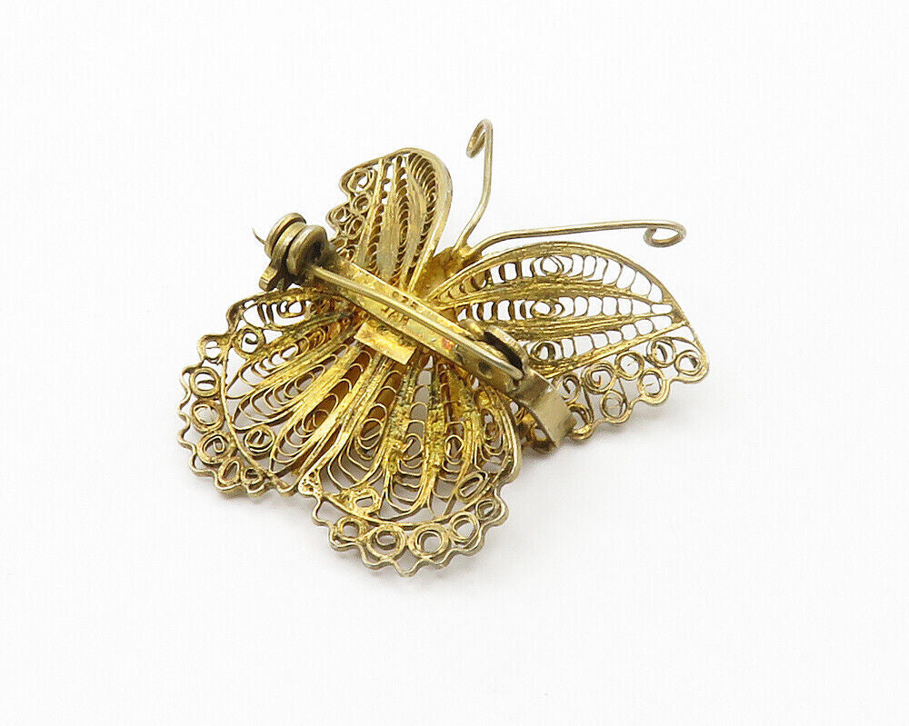 925 Sterling Silver  Vintage Swirl Filigree Butterfly Motif Brooch Pin  BP5641