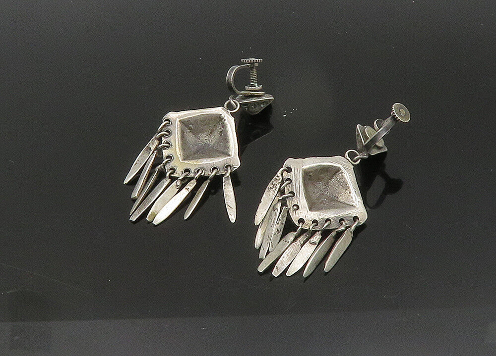 925 Sterling Silver  Vintage Heavy Swirl Non Pierce Dangle Earrings  EG10746