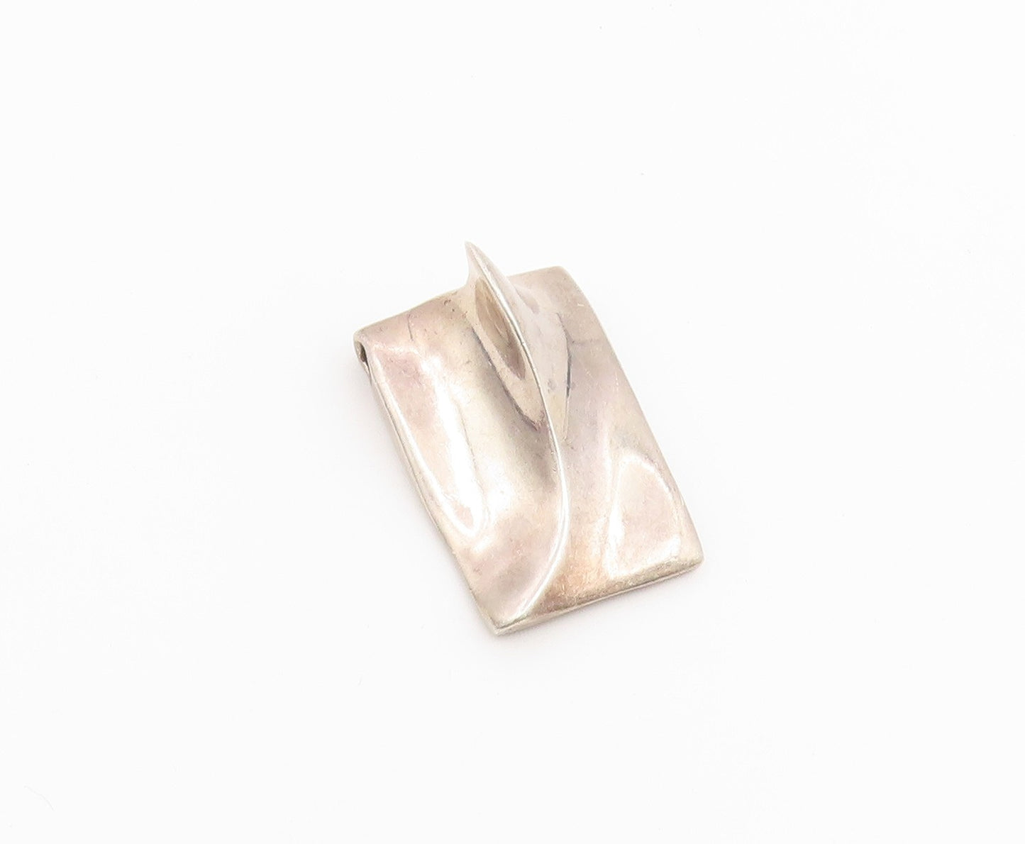 925 Sterling Silver Vintage Pendant Modernist Abstract Wave Slide Charm  PT26504