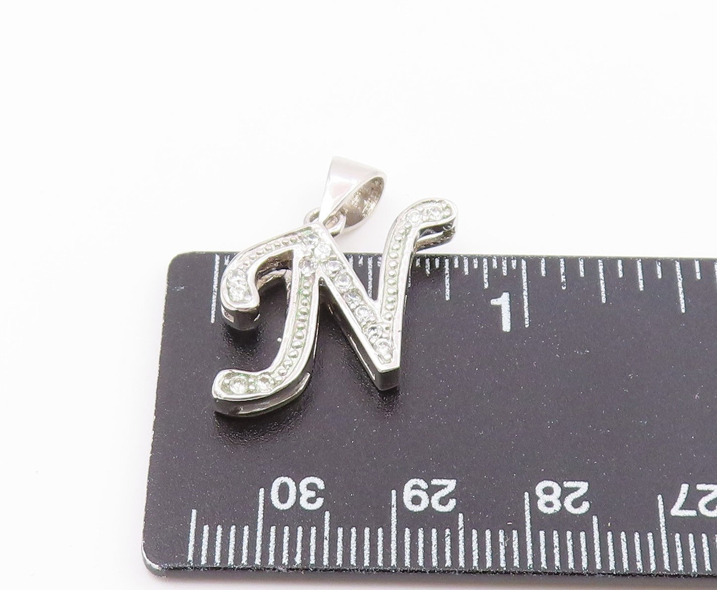 925 Sterling Silver  Vintage Shiny Topaz N Initial Drop Pendant  PT18979