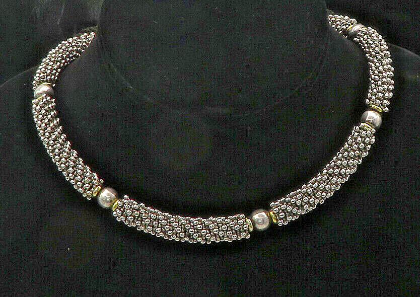 925 Silver & 14K GOLD  Vintage Shiny Two Tone Cluster Chain Necklace  NE2956