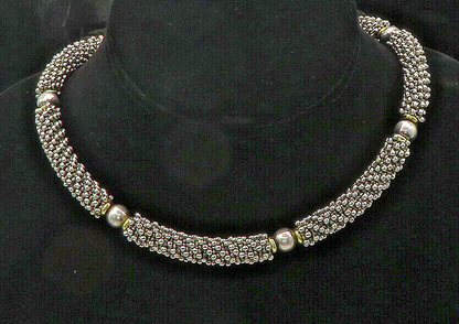 925 Silver & 14K GOLD  Vintage Shiny Two Tone Cluster Chain Necklace  NE2956