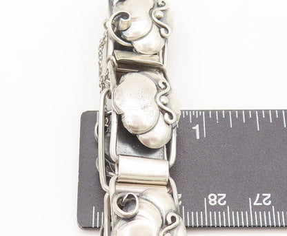 925 Sterling Silver Vintage Bracelet DENMARK Link Carved Framed Flower  BT10218