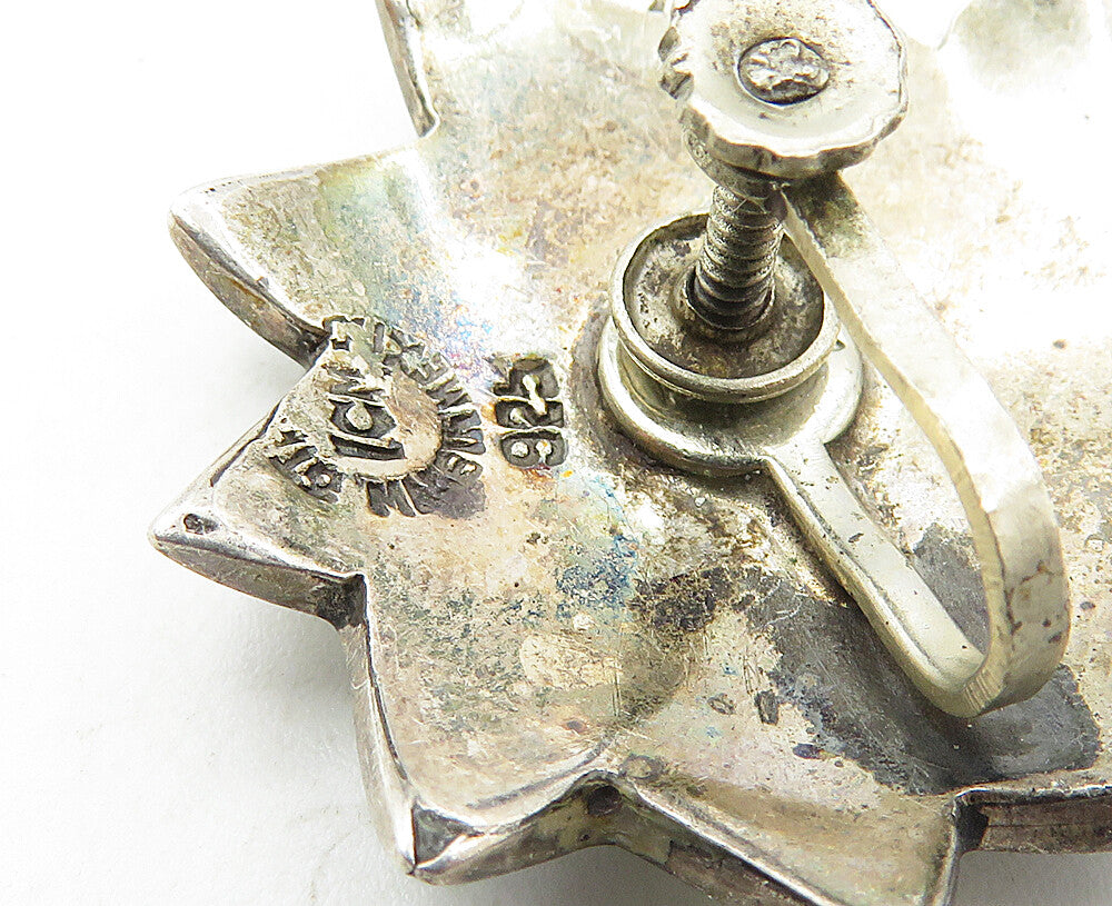 ICM MEXICO 925 Silver  Vintage Abalone Shell Floral Non Pierce Earrings EG4989