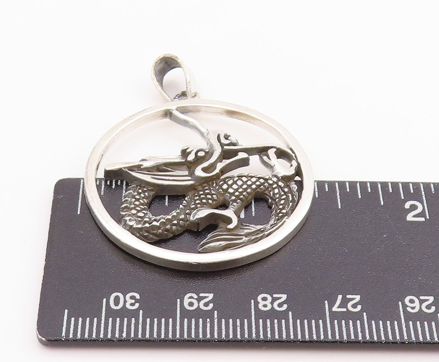 925 Sterling Silver Vintage Pendant Dark Tone Cutout Chinese Dragon  PT24386