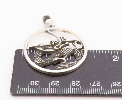 925 Sterling Silver Vintage Pendant Dark Tone Cutout Chinese Dragon  PT24386