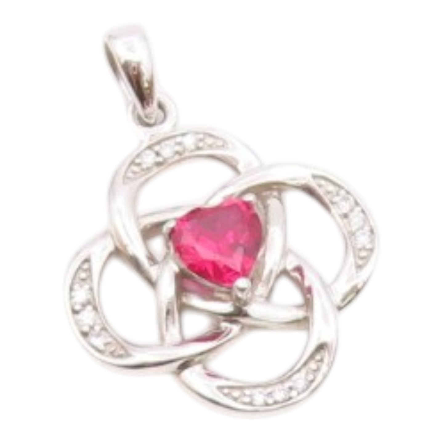 925 Sterling Silver  Vintage Pink Topaz Shiny Love Knot Pendant  PT17928