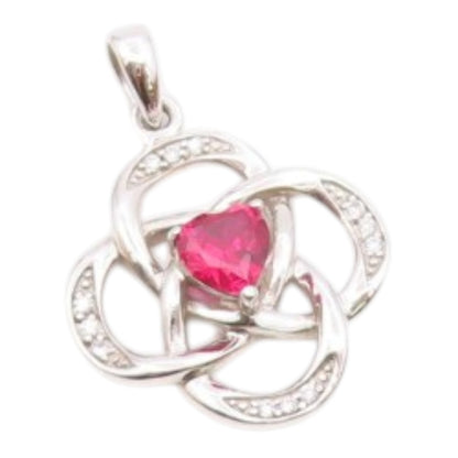 925 Sterling Silver  Vintage Pink Topaz Shiny Love Knot Pendant  PT17928