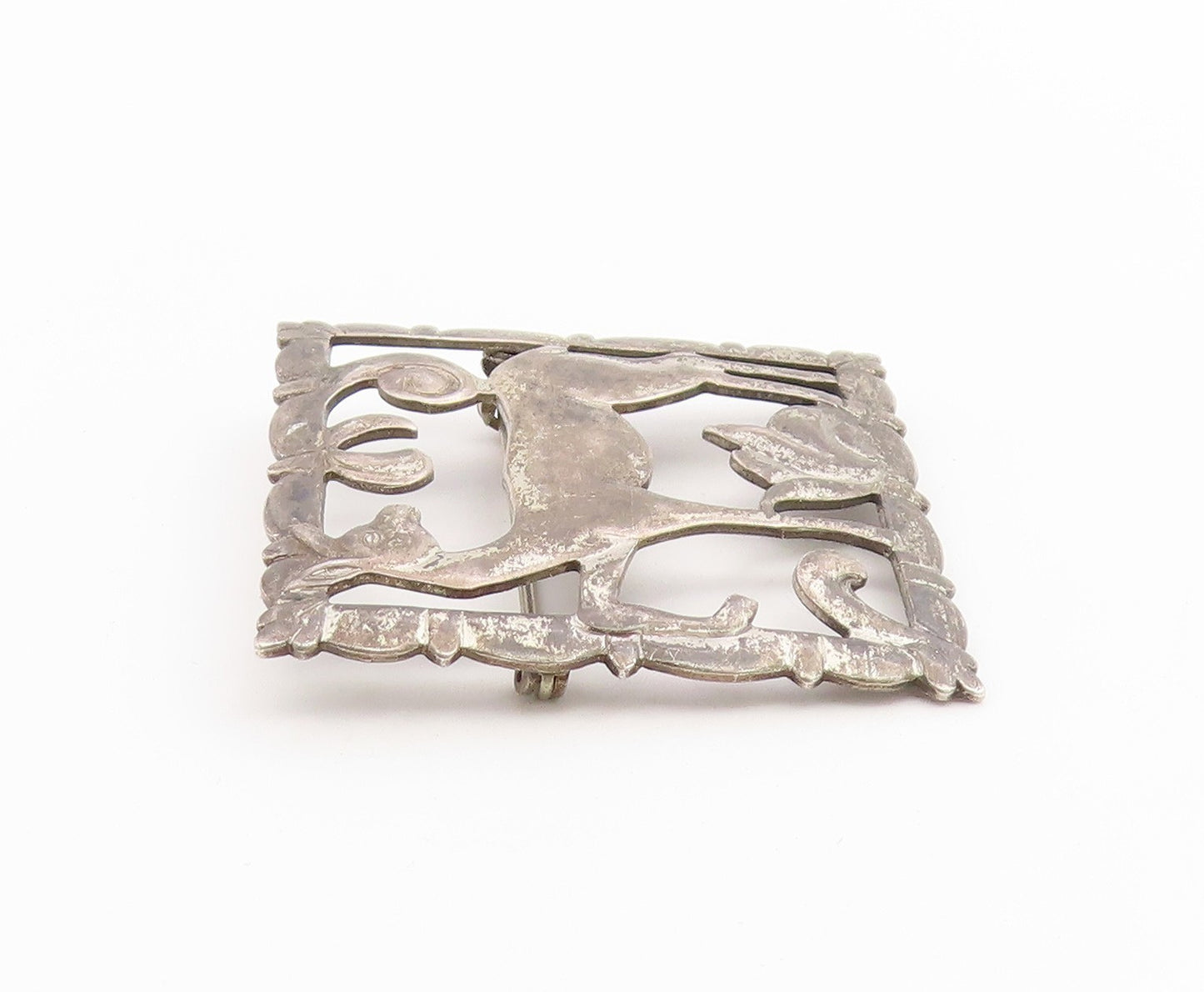 925 Sterling Silver Vintage Brooch Pin MAISON BIRKS Openwork Deer Frame  BP12658