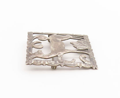 925 Sterling Silver Vintage Brooch Pin MAISON BIRKS Openwork Deer Frame  BP12658