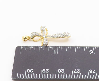 925 Sterling Silver  Vintage Shiny Crystal Religious Cross Pendant  PT15782