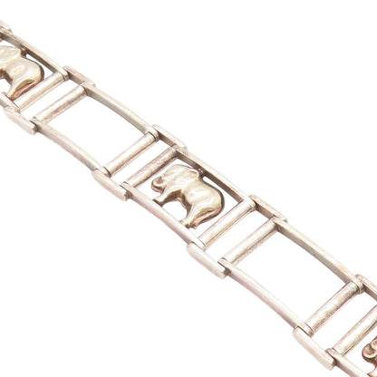 925 Sterling Silver Vintage Bracelet Good Luck Elephant Figural Link  BT11630