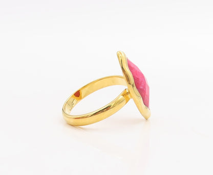 925 Sterling Silver Vintage Ring Gold Plated Marquise Pink Gemstone Sz 7 RG30540