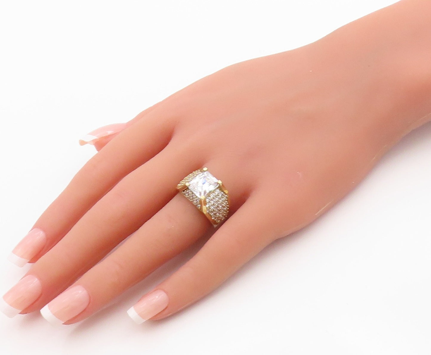 925 Sterling Silver Vintage Ring Gold Plated CZ Statement Band  Sz 7  RG36292