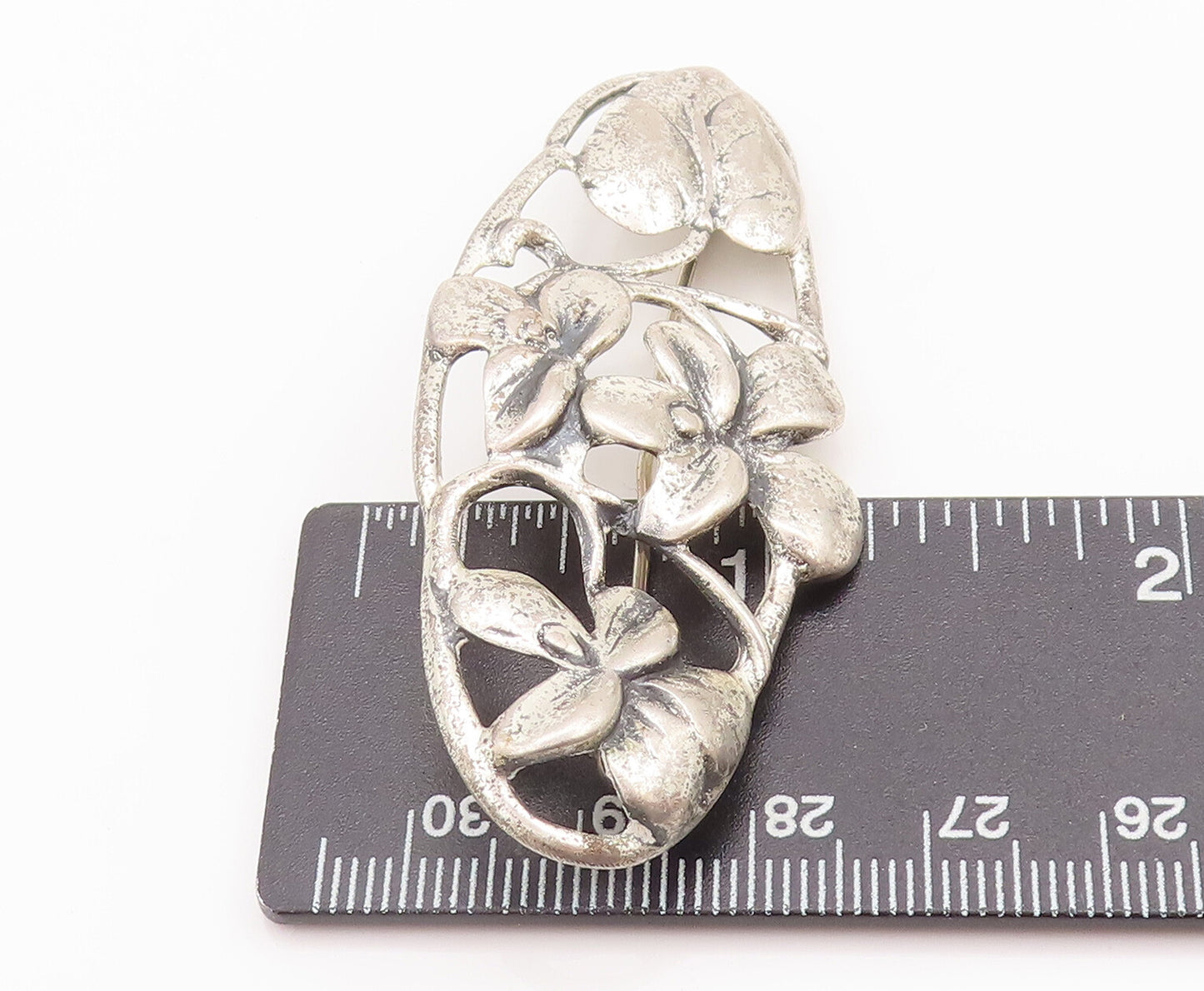 925 Sterling Silver Vintage Brooch Pin DANECRAFT Antique Carved Flowers  BP10708