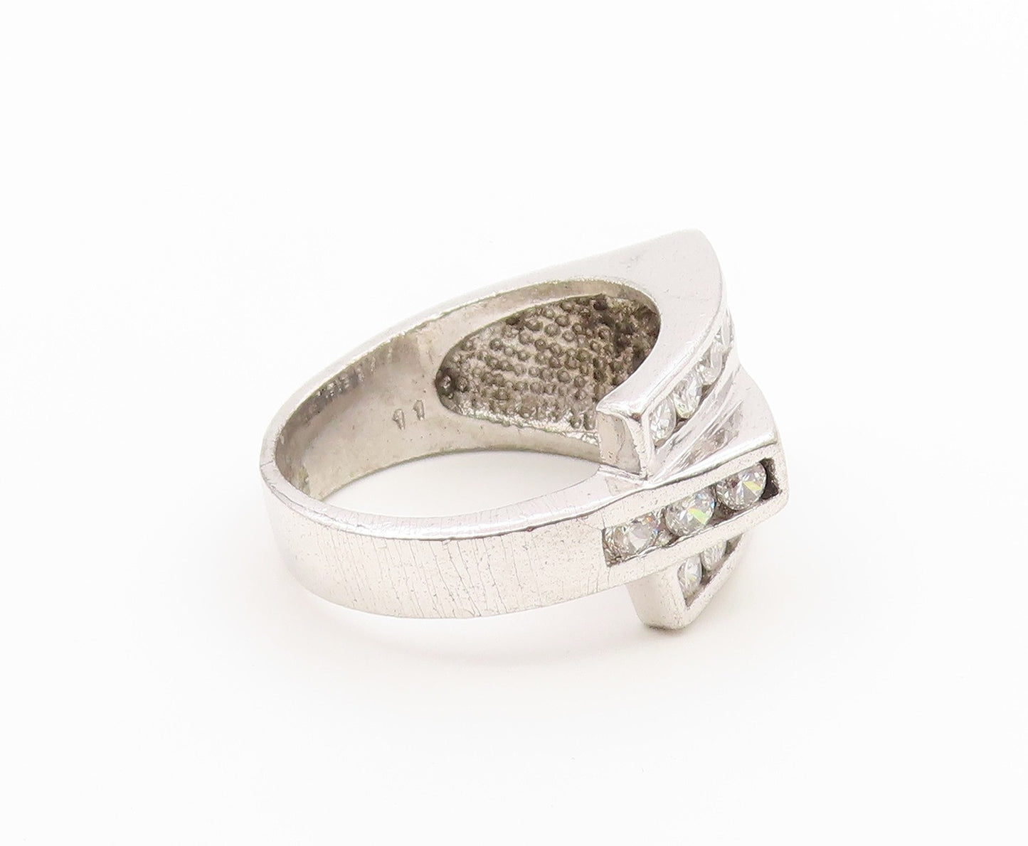 925 Sterling Silver Vintage Ring Classic CZ Geometric Wide Band  Sz 12  RG36929