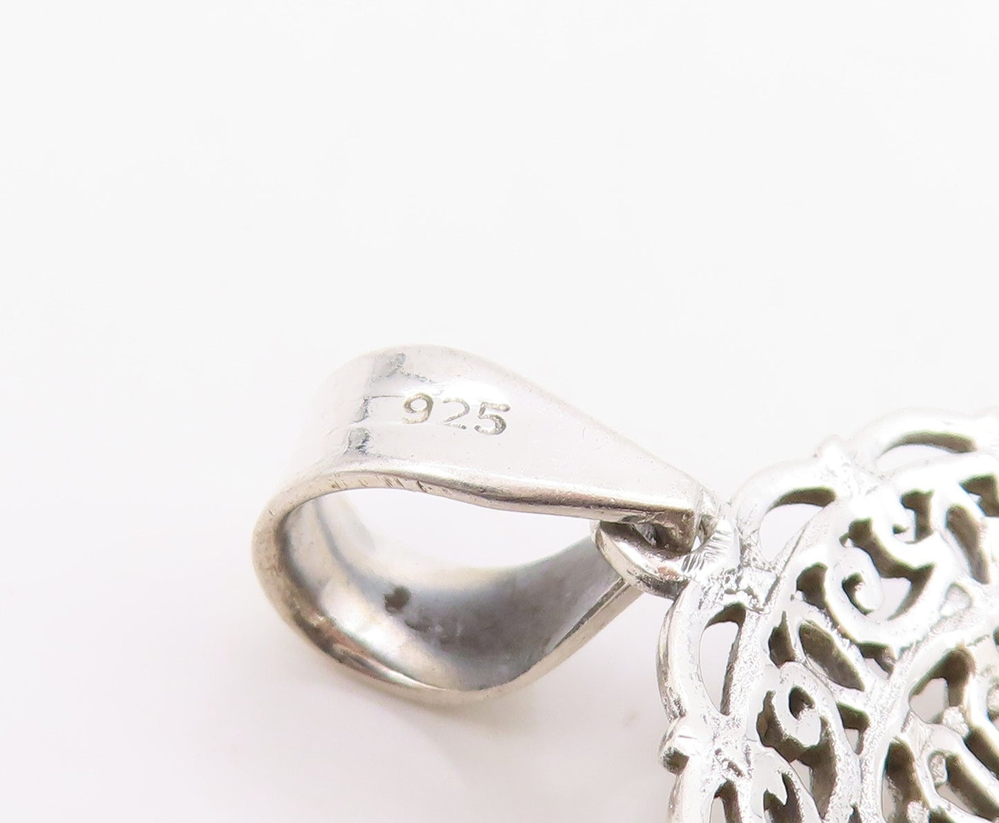 925 Sterling Silver Vintage Pendant Round Cut Citrine Openwork Charm  PT26240
