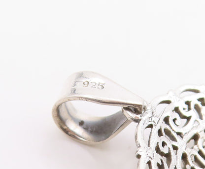 925 Sterling Silver Vintage Pendant Round Cut Citrine Openwork Charm  PT26240