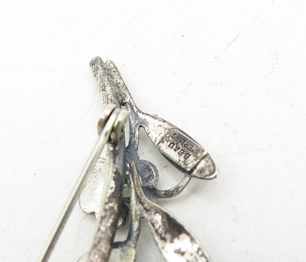 BEAU 925 Sterling Silver  Vintage Floral Leaf Branch Motif Brooch Pin  BP3070