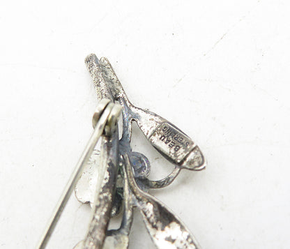 BEAU 925 Sterling Silver  Vintage Floral Leaf Branch Motif Brooch Pin  BP3070