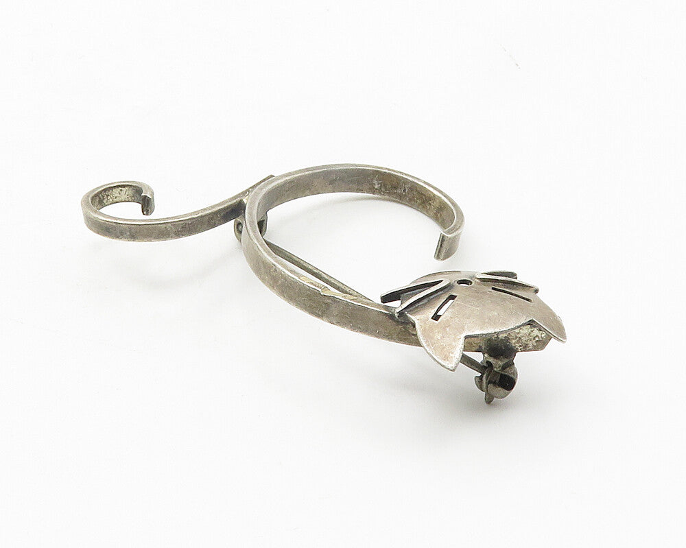 BEAU 925 Sterling Silver  Vintage Dark Tone Modernist Cat Brooch Pin  BP4323