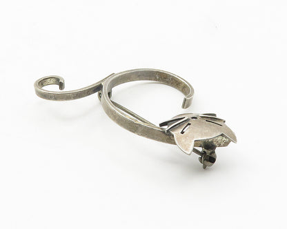 BEAU 925 Sterling Silver  Vintage Dark Tone Modernist Cat Brooch Pin  BP4323