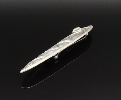 925 Silver  Vintage Inlaid Rhinestone Carved Swirls Linear Brooch Pin  BP9721
