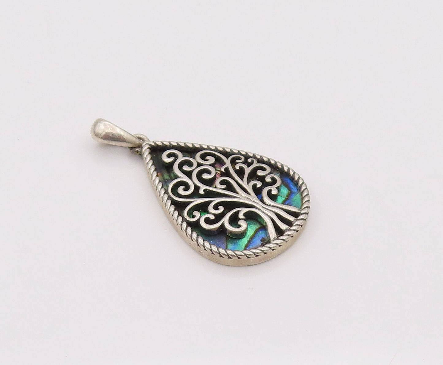925 Silver  Vintage Swirly Tree Of Life Twisted Rope Border Pendant  PT22036