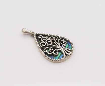925 Silver  Vintage Swirly Tree Of Life Twisted Rope Border Pendant  PT22036