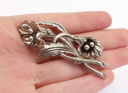 JEWEL ART 925 Sterling Silver  Vintage Sculpted Floral Vine Brooch Pin  BP2359