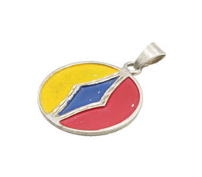 925 Sterling Silver Vintage Enamel Coated Round Drop Pendant PT12119