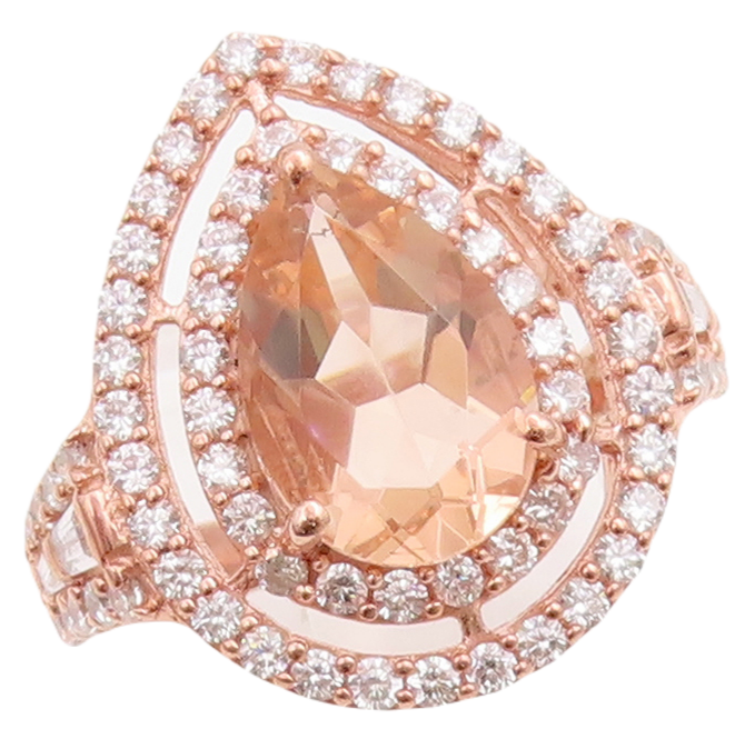 925 Sterling Silver Vintage Ring Rose Gold Plated Morganite & CZ  Sz 6  RG30967