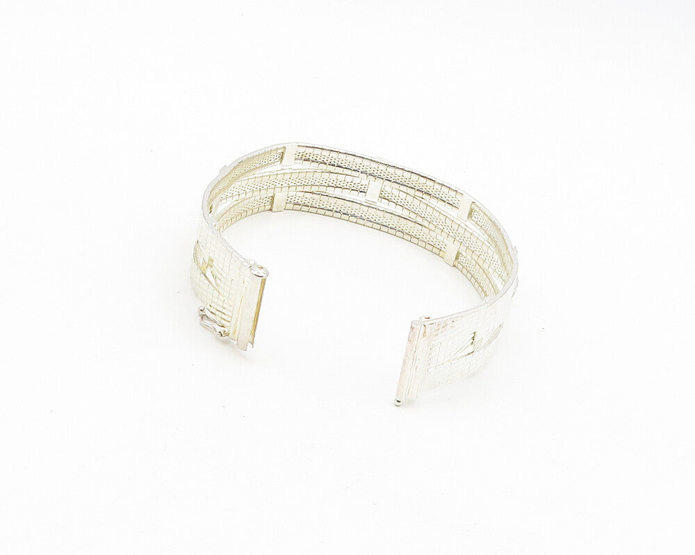925 Sterling Silver Shiny Slanted Multi Strand Bangle Bracelet BT7250