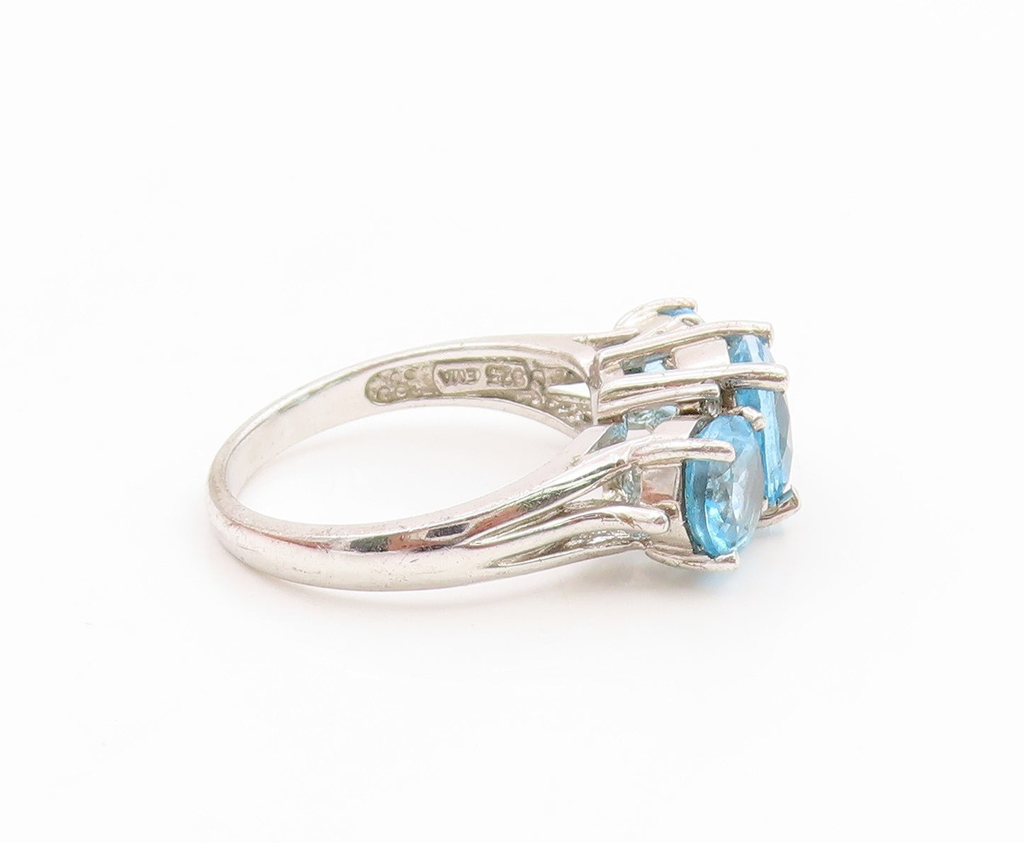 925 Sterling Silver Vintage Ring Three Stone Blue Topaz Band  Sz 7  RG34735