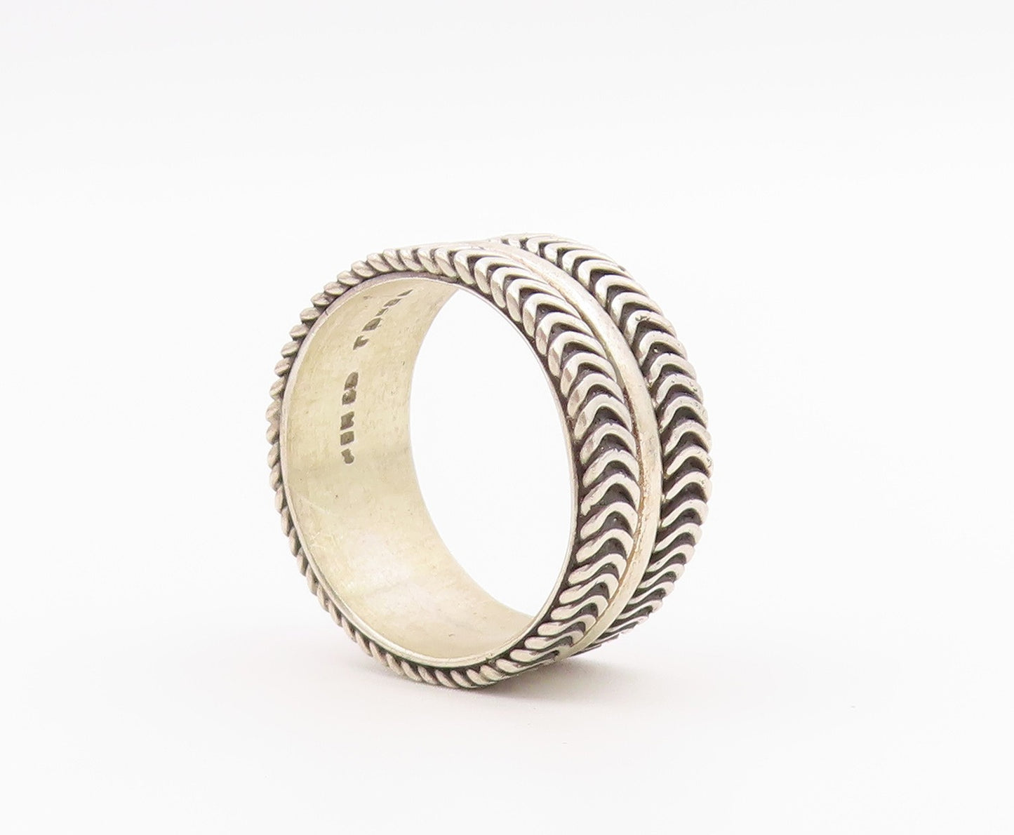 925 Sterling Silver Vintage Ring Wavy Pattern Statement Band  Sz 11.5  RG36417