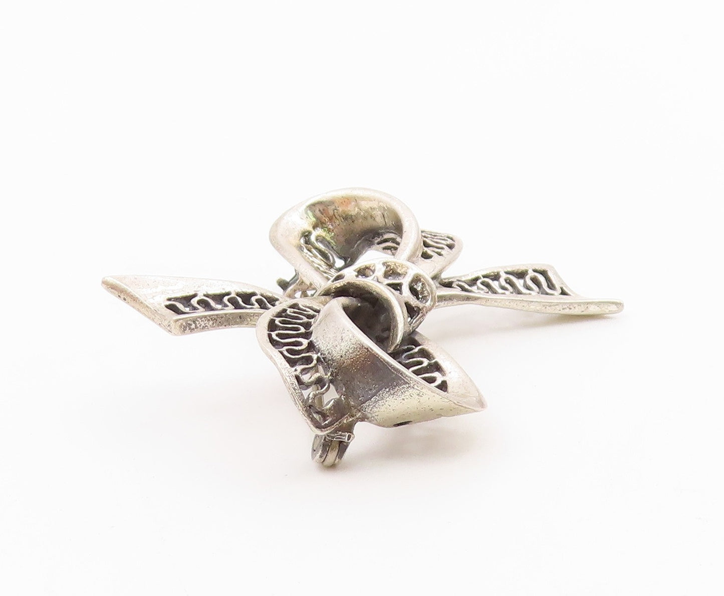 DANECRAFT 925 Silver  Vintage Openwork Waves Ribbon Bow Tie Brooch Pin BP9928