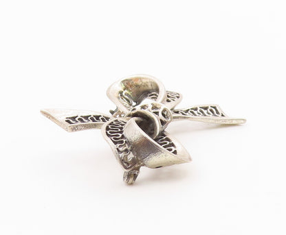 DANECRAFT 925 Silver  Vintage Openwork Waves Ribbon Bow Tie Brooch Pin BP9928
