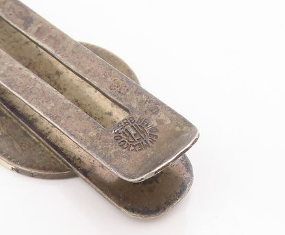 925 Sterling Silver Vintage Money Clip MEXICO Carved Eagle & Snake Coin  TR4182