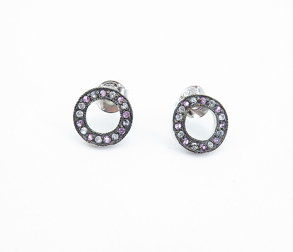 925 Sterling Silver  Pink & White Topaz Open Circle Stud Earrings  EG2127