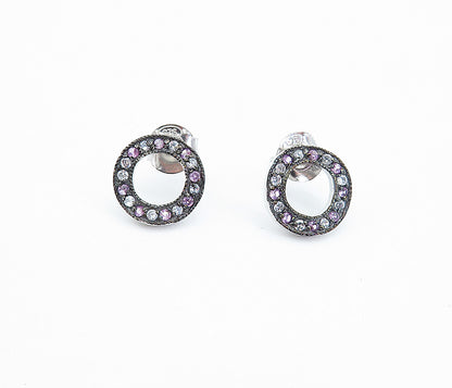 925 Sterling Silver  Pink & White Topaz Open Circle Stud Earrings  EG2127